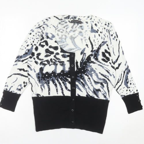 Just Elegance Women’s Black Animal Print Sequin Cardigan L