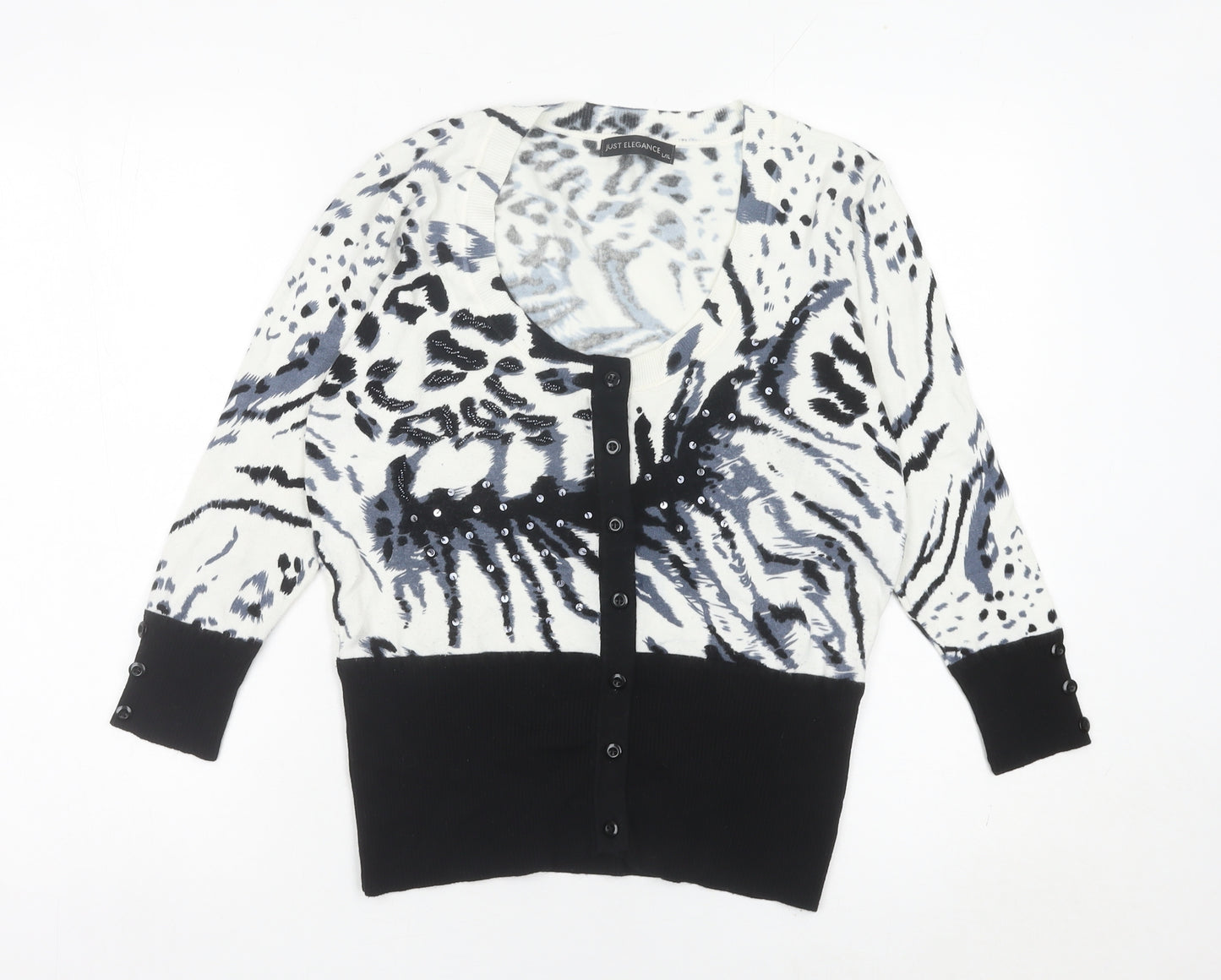Just Elegance Women’s Black Animal Print Sequin Cardigan L