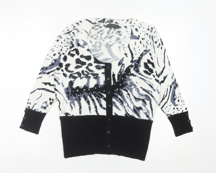 Just Elegance Women’s Black Animal Print Sequin Cardigan L