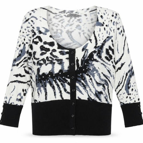Just Elegance Women’s Black Animal Print Sequin Cardigan L