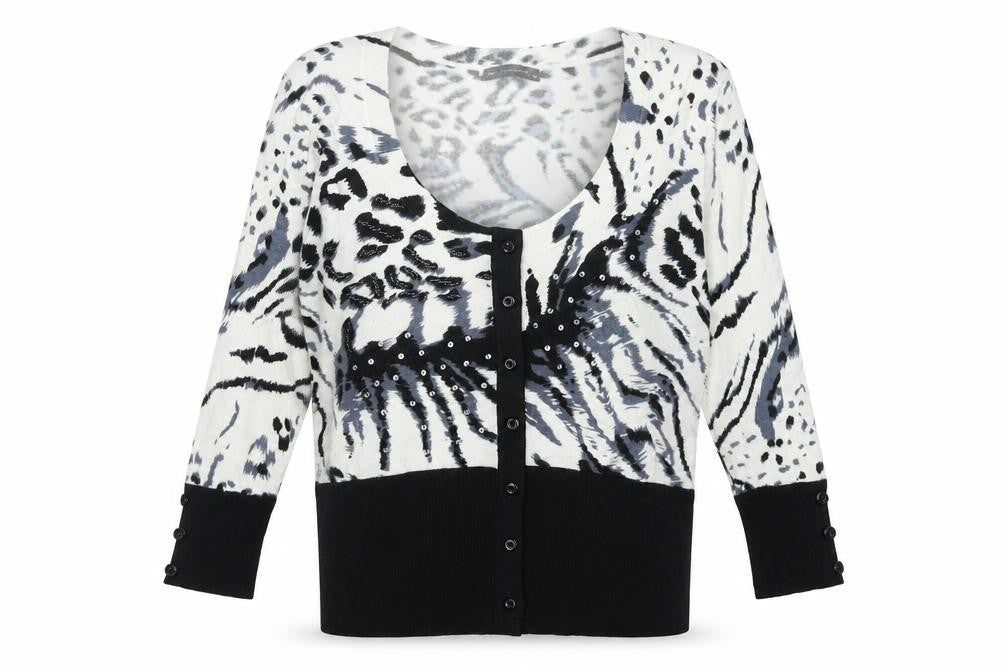 Just Elegance Women’s Black Animal Print Sequin Cardigan L