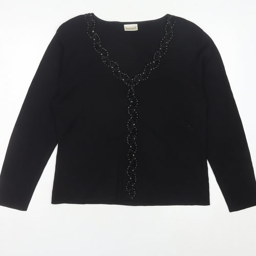 Roman Originals Women Black Medium Beaded V-Neck Pullover Jumper