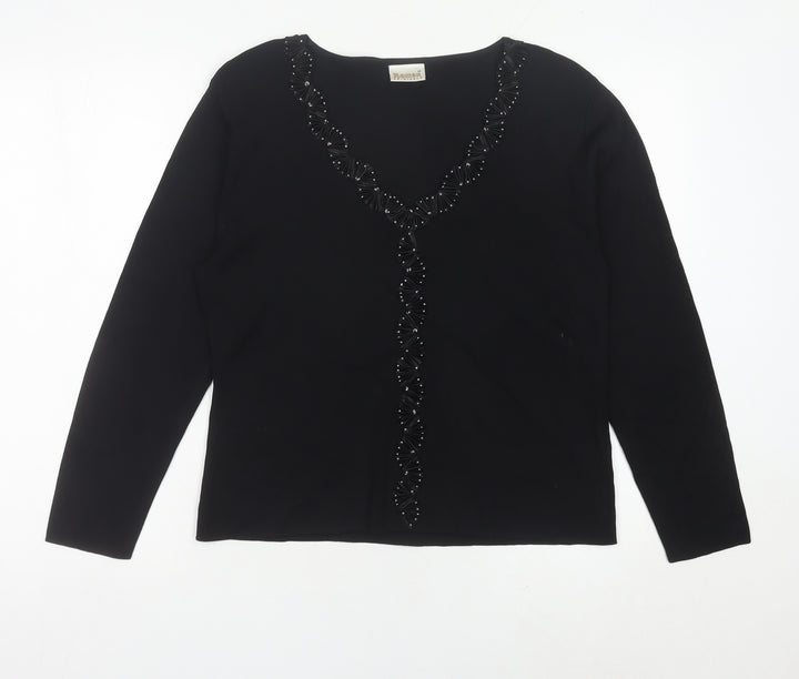 Roman Originals Women Black Medium Beaded V-Neck Pullover Jumper