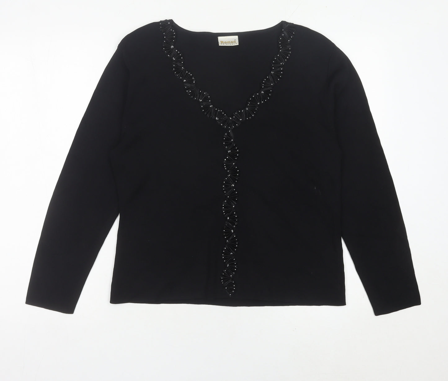 Roman Originals Women Black Medium Beaded V-Neck Pullover Jumper