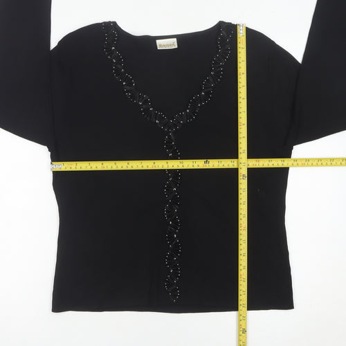 Roman Originals Women Black Medium Beaded V-Neck Pullover Jumper