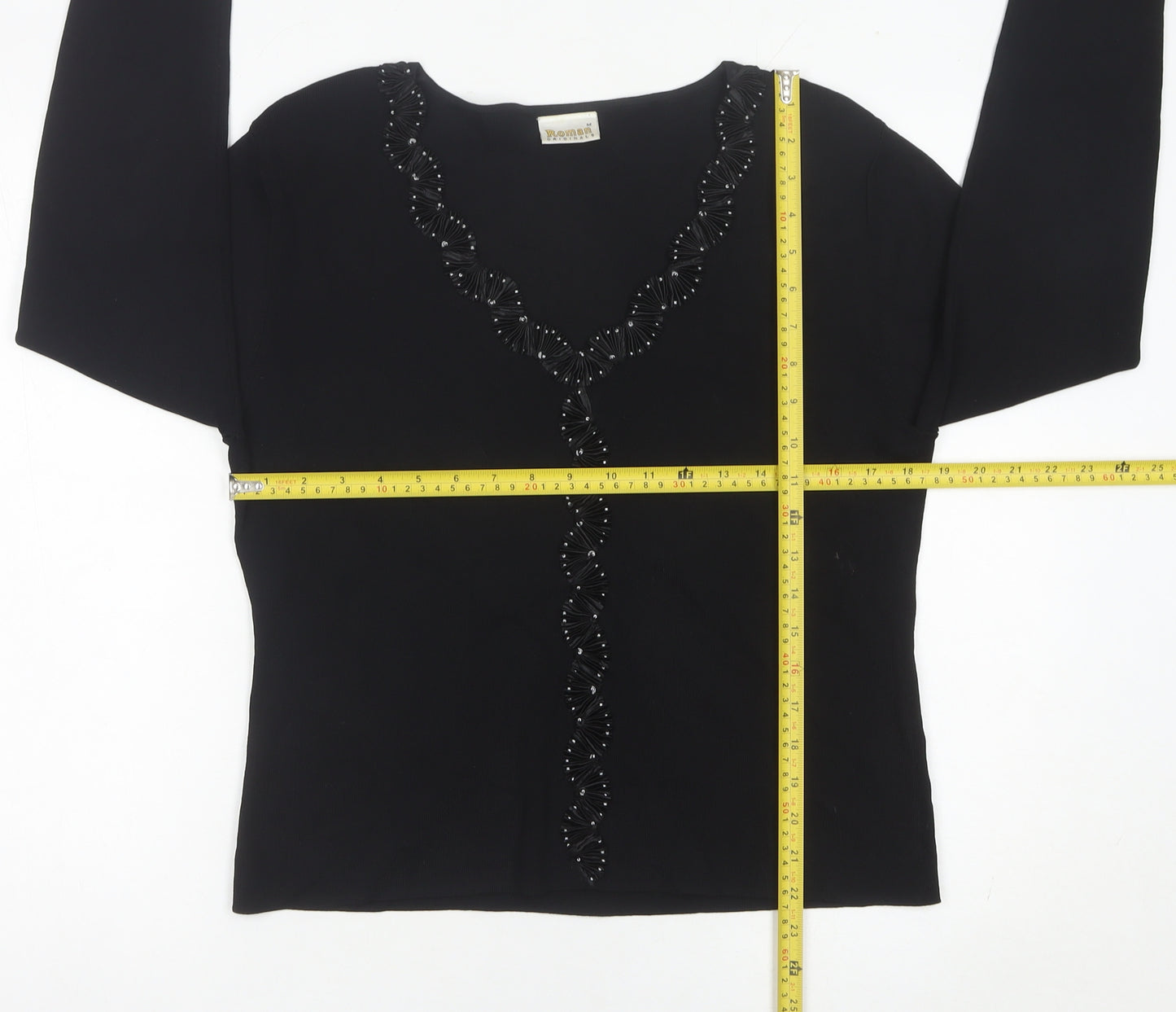 Roman Originals Women Black Medium Beaded V-Neck Pullover Jumper