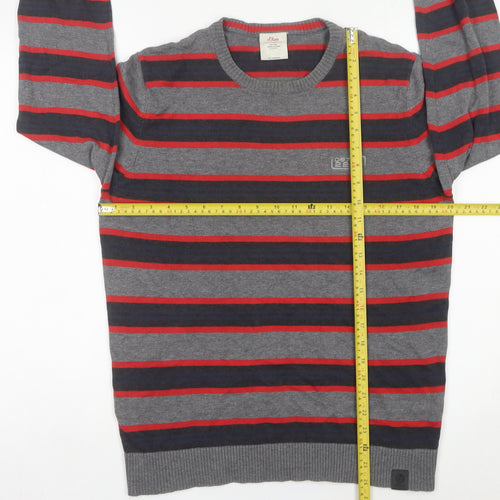 s.Oliver Men's Grey Striped Cotton Pullover Jumper Size M