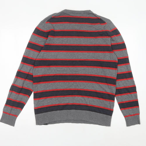 s.Oliver Men's Grey Striped Cotton Pullover Jumper Size M