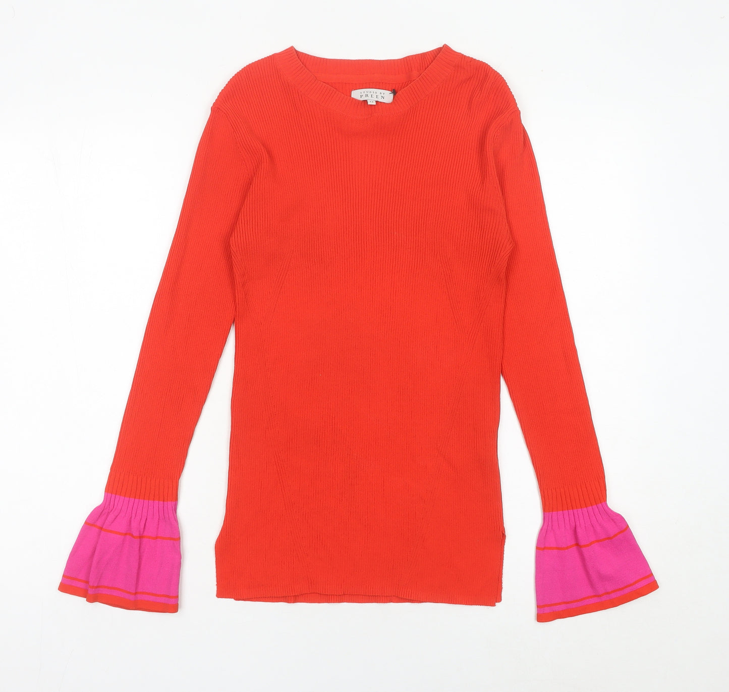 Debenhams Women Red Knit Pullover Jumper Size 12 Flared Sleeve