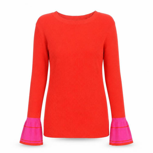 Front view of Debenhams Women Red Knit jumper, size 12, Flared Sleeve