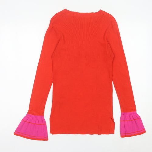 Debenhams Women Red Knit Pullover Jumper Size 12 Flared Sleeve