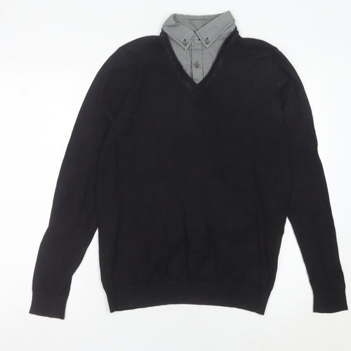Next Men’s Black V-Neck Cotton Jumper Size S Regular Fit Workwear
