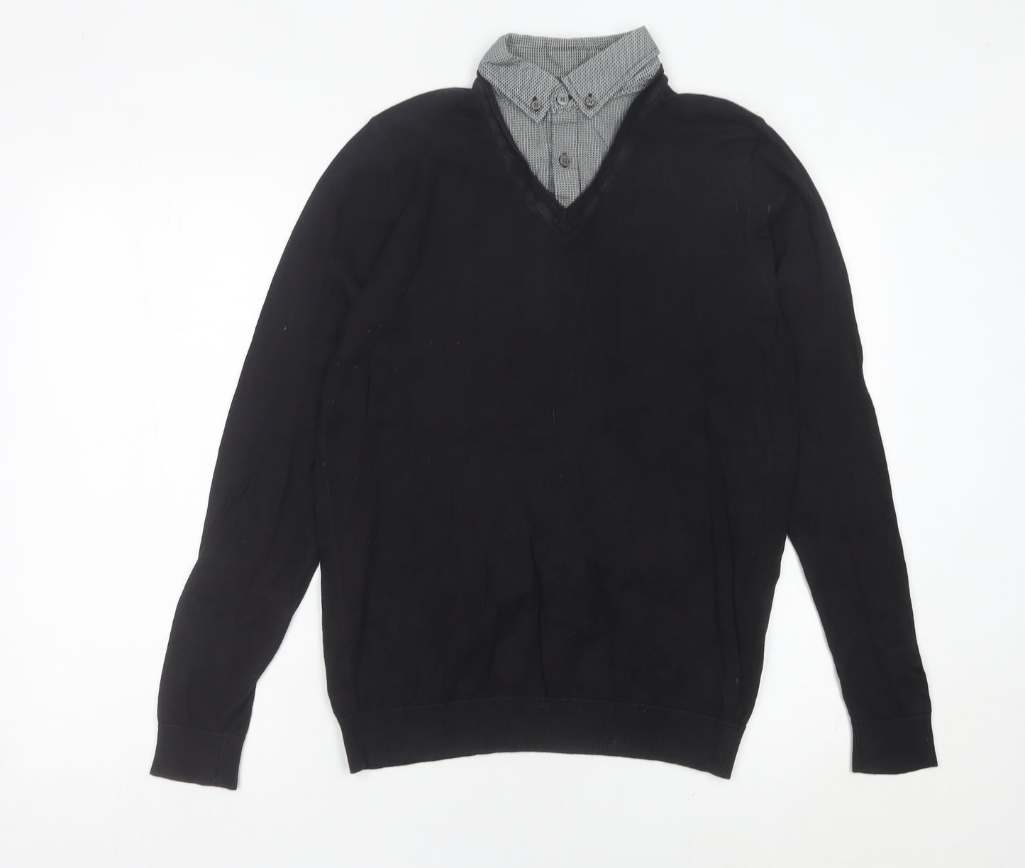 Next Men’s Black V-Neck Cotton Jumper Size S Regular Fit Workwear