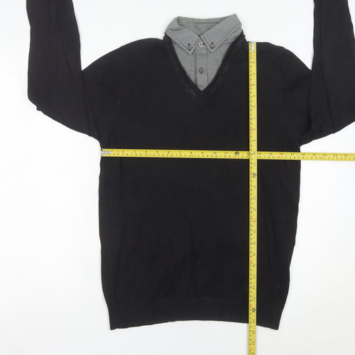 Next Men’s Black V-Neck Cotton Jumper Size S Regular Fit Workwear
