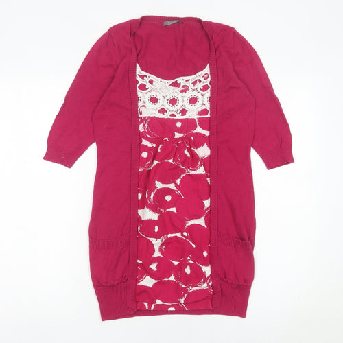 South Women’s Pink Cotton Cardigan UK 10 Floral Crochet Detail
