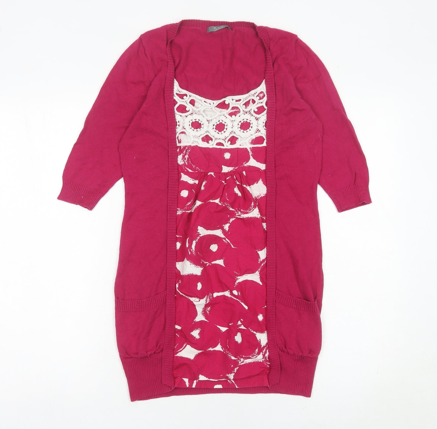 South Women’s Pink Cotton Cardigan UK 10 Floral Crochet Detail