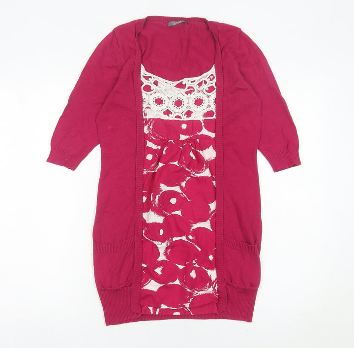South Women’s Pink Cotton Cardigan UK 10 Floral Crochet Detail