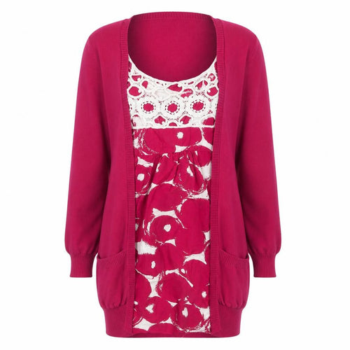 South Women’s Pink Cotton Cardigan UK 10 Floral Crochet Detail