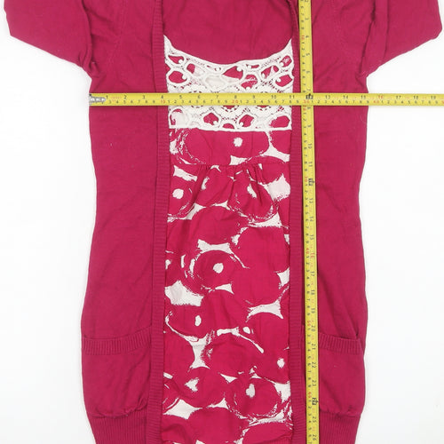 South Women’s Pink Cotton Cardigan UK 10 Floral Crochet Detail