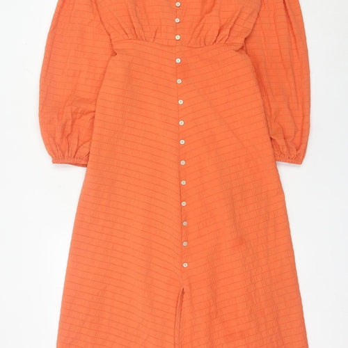 River Island Women’s Orange Midi Shirt Dress Size 6 Viscose