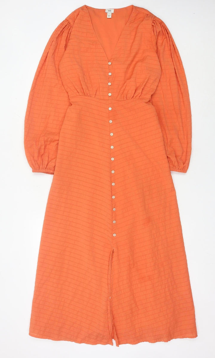River Island Women’s Orange Midi Shirt Dress Size 6 Viscose