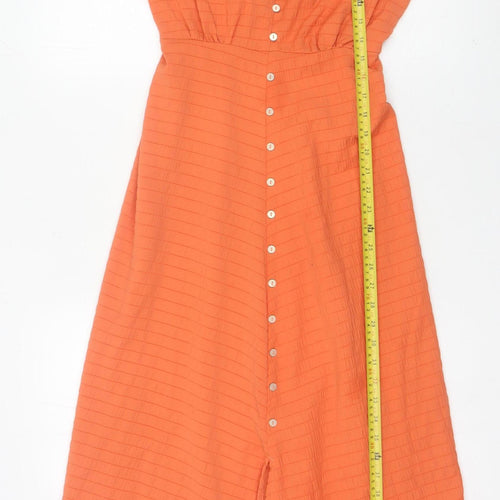 River Island Women’s Orange Midi Shirt Dress Size 6 Viscose