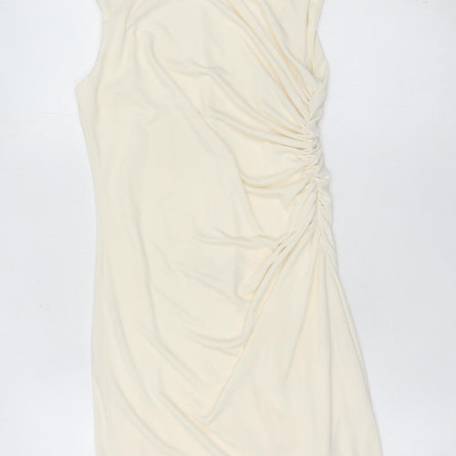 Zara Women Ivory Sheath Dress Size 12 Knee Length Ruched