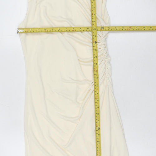 Zara Women Ivory Sheath Dress Size 12 Knee Length Ruched