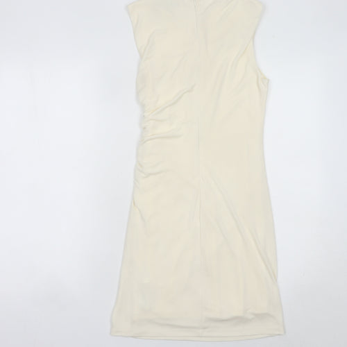 Zara Women Ivory Sheath Dress Size 12 Knee Length Ruched
