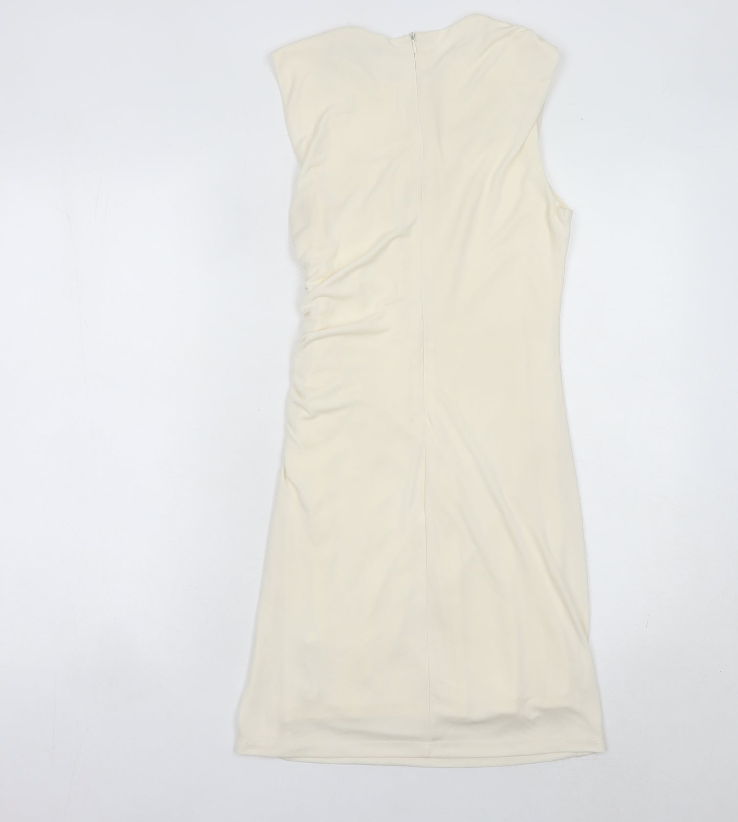 Zara Women Ivory Sheath Dress Size 12 Knee Length Ruched