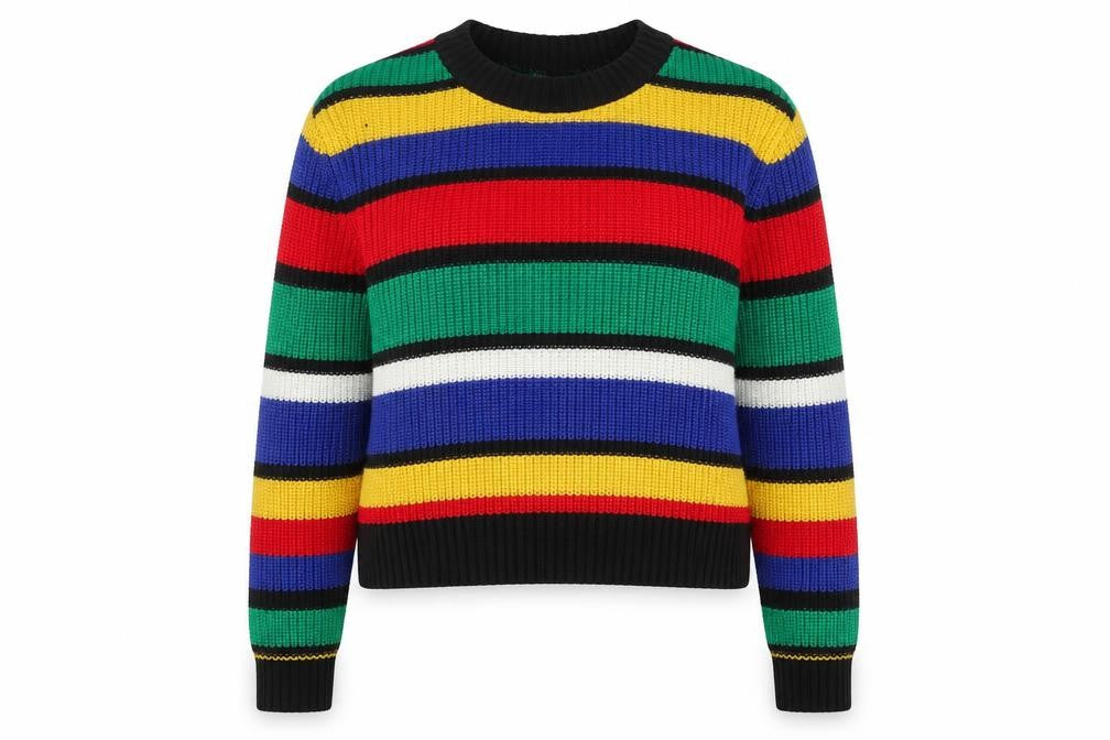 Front view of Pimkie women’s multicoloured striped knit jumper, size S