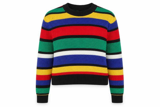 Front view of Pimkie women’s multicoloured striped knit jumper, size S