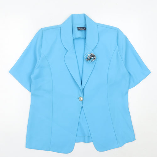Saloos Women Blue Size 12 Short Sleeve One-Button Suit Jacket