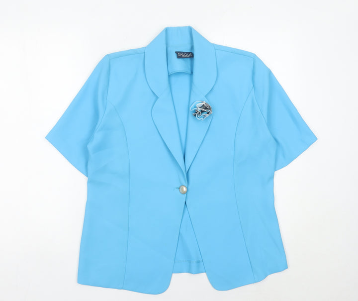Saloos Women Blue Size 12 Short Sleeve One-Button Suit Jacket