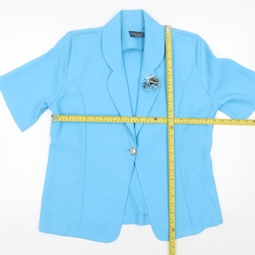Saloos Women Blue Size 12 Short Sleeve One-Button Suit Jacket