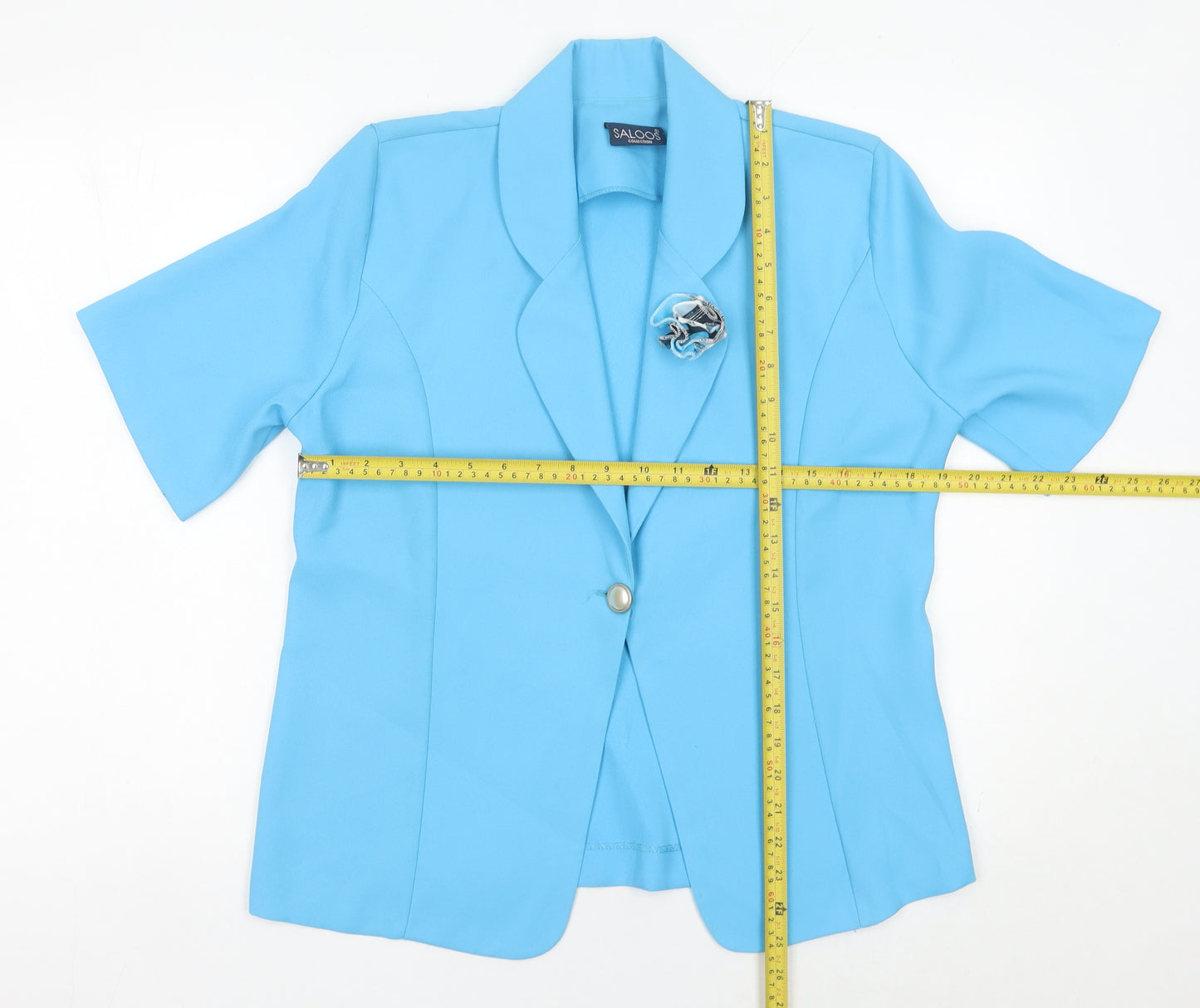 Saloos Women Blue Size 12 Short Sleeve One-Button Suit Jacket