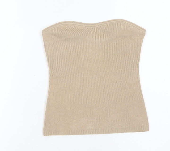 Next Women’s Beige Strapless Slim Fit Knit Tank Top S