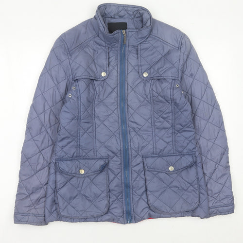 Feraud Womens Blue Quilted Mid-Length Jacket Size 14