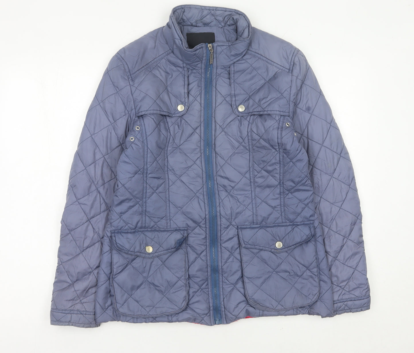 Feraud Womens Blue Quilted Mid-Length Jacket Size 14