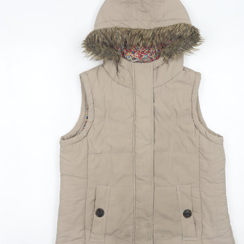 Betty Kay London Women’s Beige Hooded Waistcoat Size 12 Fur Trim