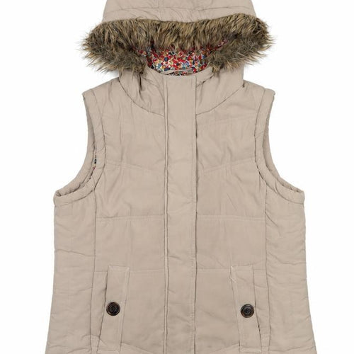 Betty Kay London Women’s Beige Hooded Waistcoat Size 12 Fur Trim