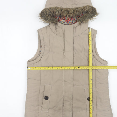 Betty Kay London Women’s Beige Hooded Waistcoat Size 12 Fur Trim
