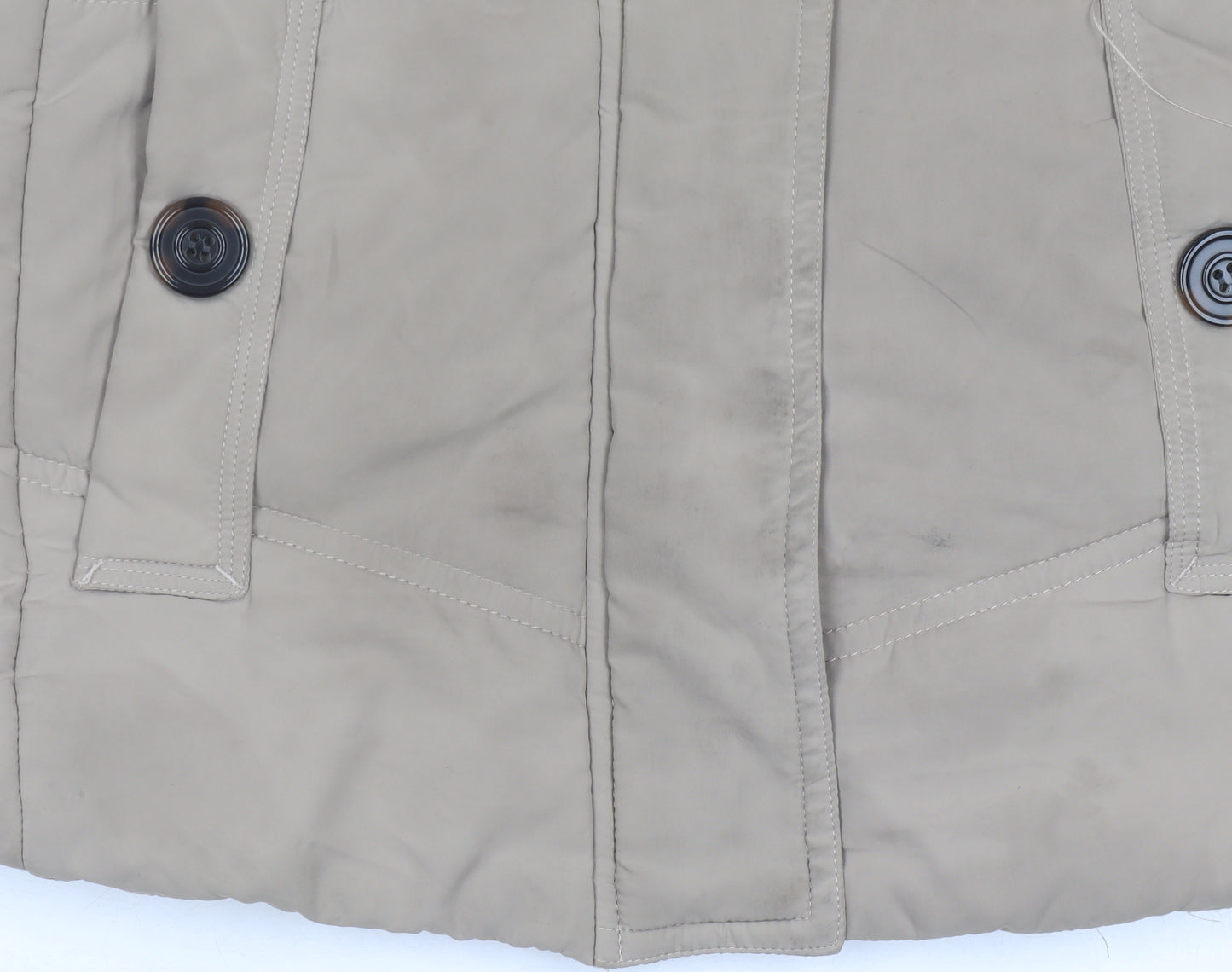Betty Kay London Women’s Beige Hooded Waistcoat Size 12 Fur Trim