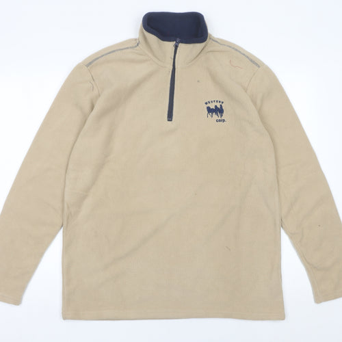 Atlas For Men Beige Fleece 1/4 Zip Pullover Sweatshirt Mens M