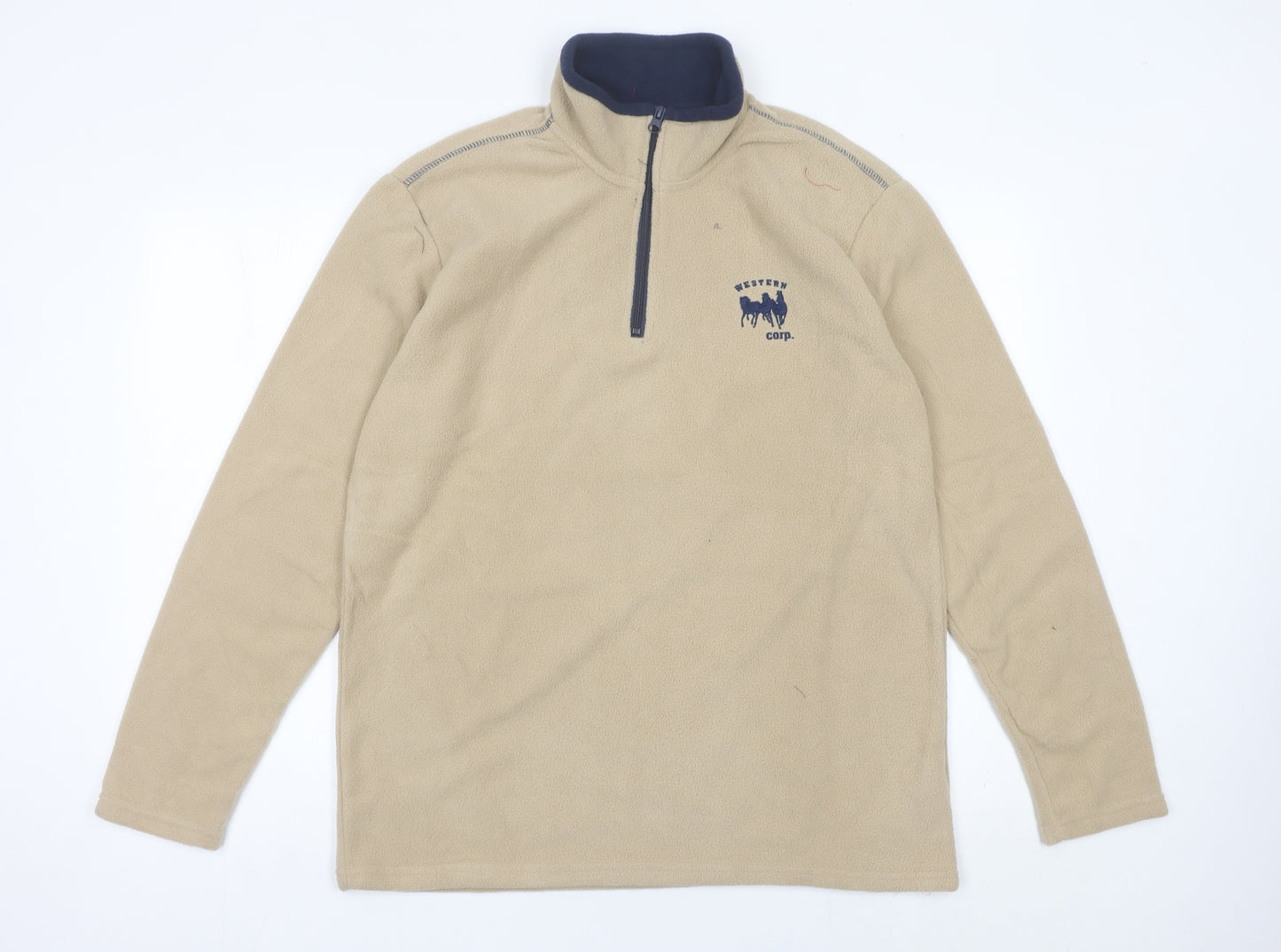 Atlas For Men Beige Fleece 1/4 Zip Pullover Sweatshirt Mens M