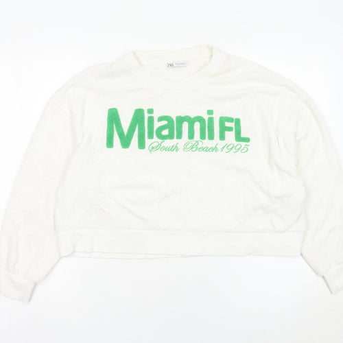 Zara Womens White Miami FL Sweatshirt Medium Cotton Blend
