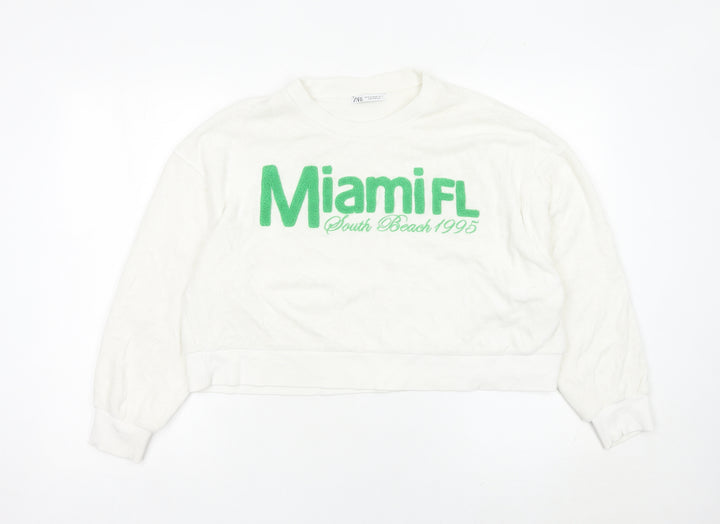 Zara Womens White Miami FL Sweatshirt Medium Cotton Blend