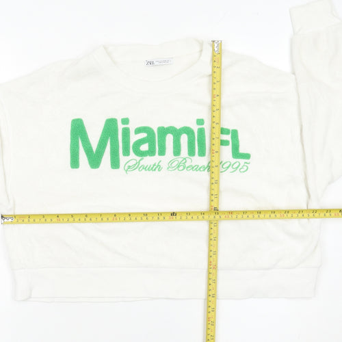 Zara Womens White Miami FL Sweatshirt Medium Cotton Blend