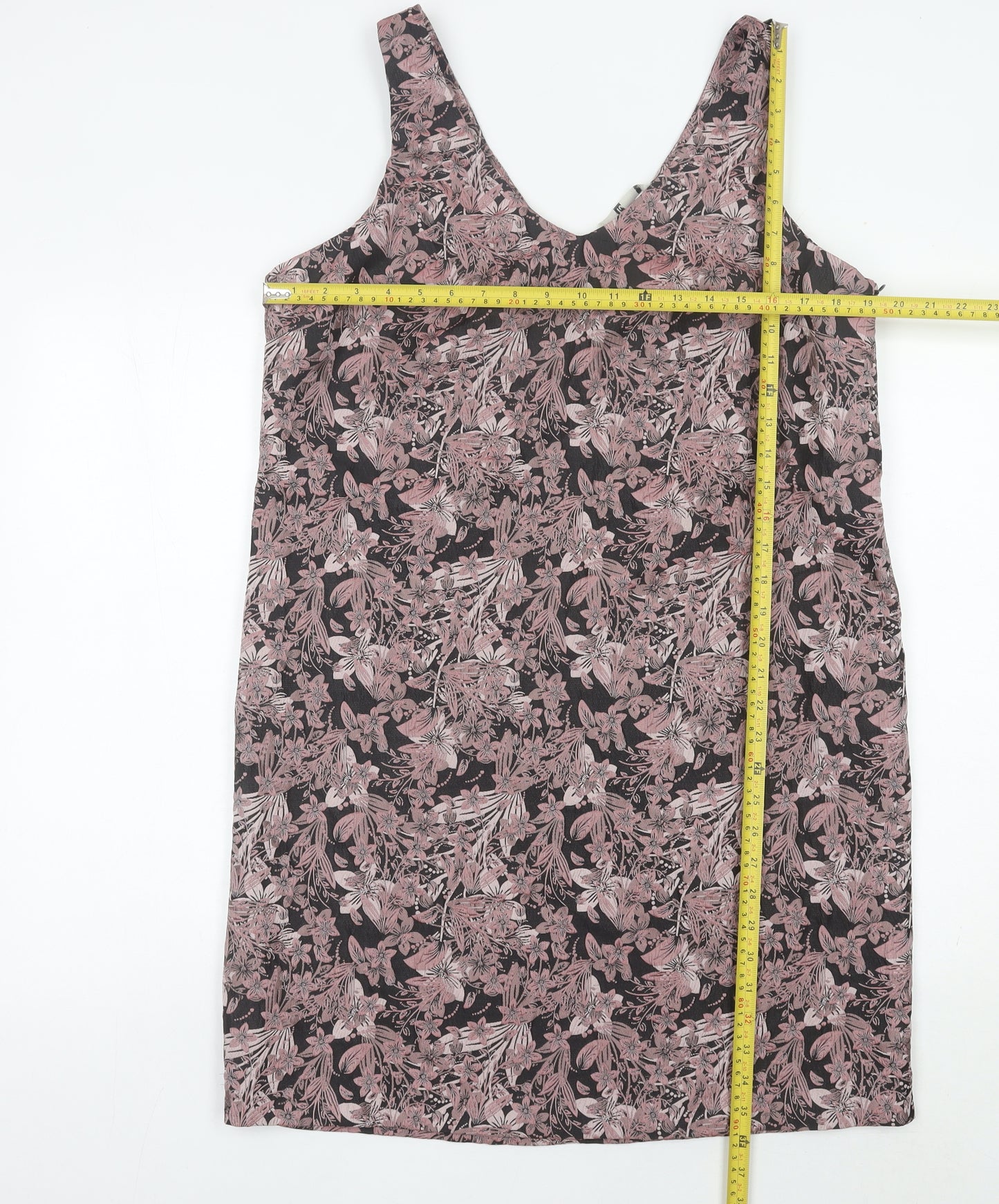 Tu Women’s Pink Floral Shift Dress Size 14 Sleeveless V-Neck