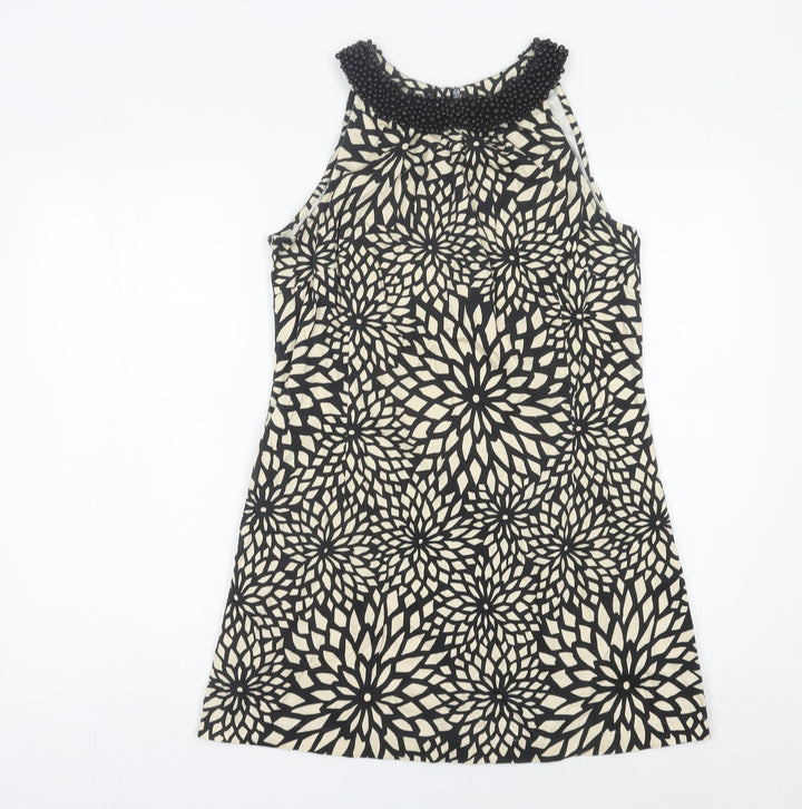 Principles Women’s Black Beige Floral Shift Dress Size 14 Beaded